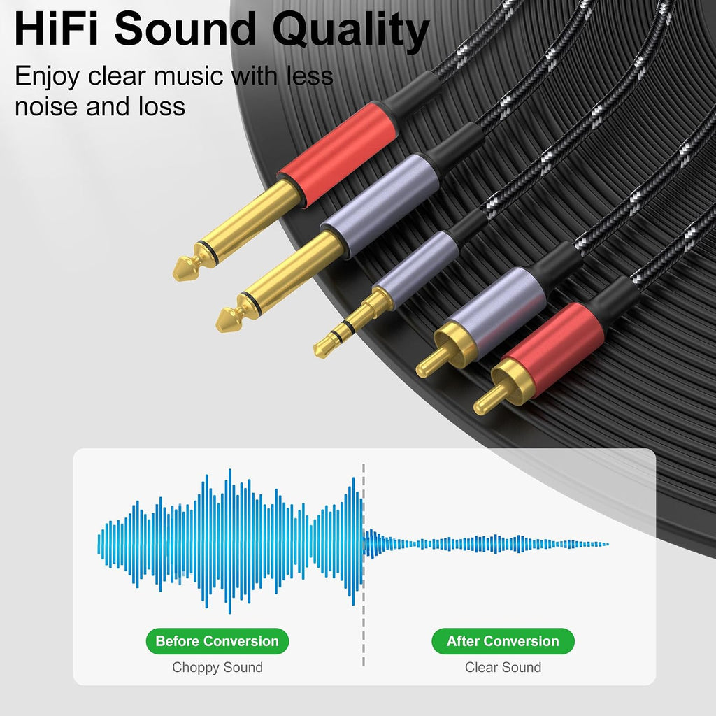 3.5Mm to RCA, Dual 1/4 TS to Dual RCA Cable, 2-In-1 Audio Cable, Gold-Plated Hifi Sound Headphone Jack Auxiliary Cord 1/8 Dual 6.35Mm Adapter Stereo Y Splitter for Phone Speaker MP3 Tablet HDTV 10FT