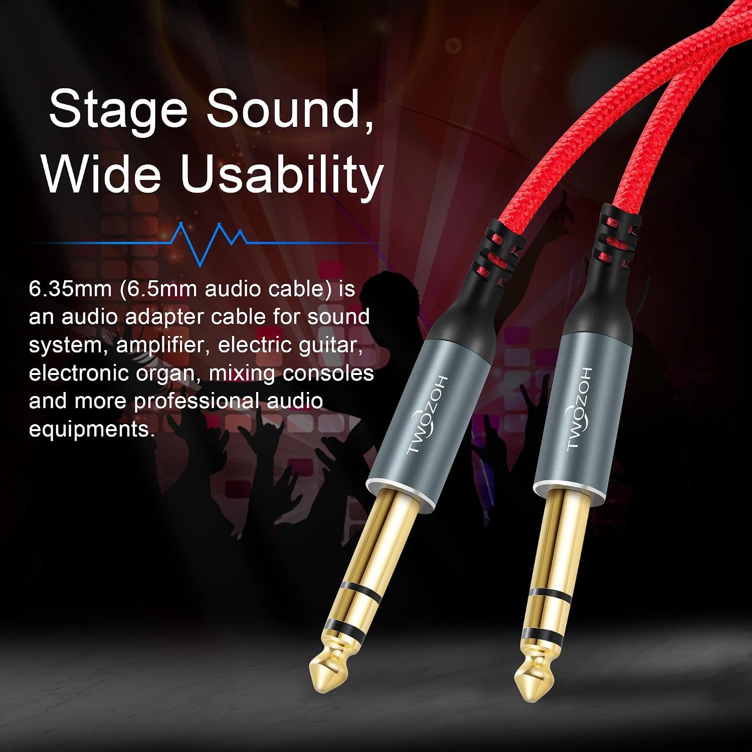 Jack 6.35Mm to 6.35Mm Balanced TRS Stereo Audio Cable, Male to Male 1/4 Inch Guitar Cable 0.5M (Profesional/Hifi)