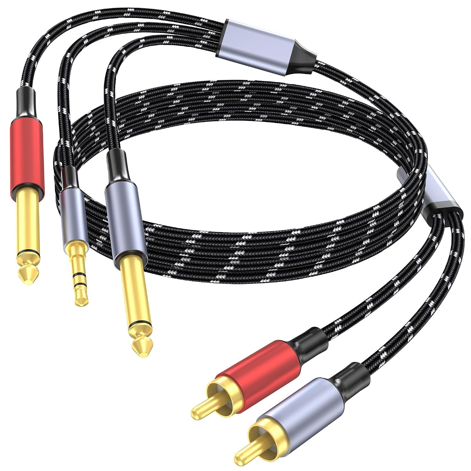 3.5Mm to RCA, Dual 1/4 TS to Dual RCA Cable, 2-In-1 Audio Cable, Gold-Plated Hifi Sound Headphone Jack Auxiliary Cord 1/8 Dual 6.35Mm Adapter Stereo Y Splitter for Phone Speaker MP3 Tablet HDTV 3.3FT