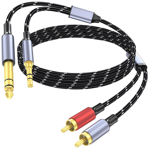 3.5Mm to RCA, 1/4 TRS to Dual RCA Cable, 2-In-1 Audio Cable, Gold-Plated Hifi Sound Headphone Jack Auxiliary Cord 1/8 6.35Mm Adapter Stereo Y Splitter for Phone Speaker MP3 Tablet HDTV 6.6FT