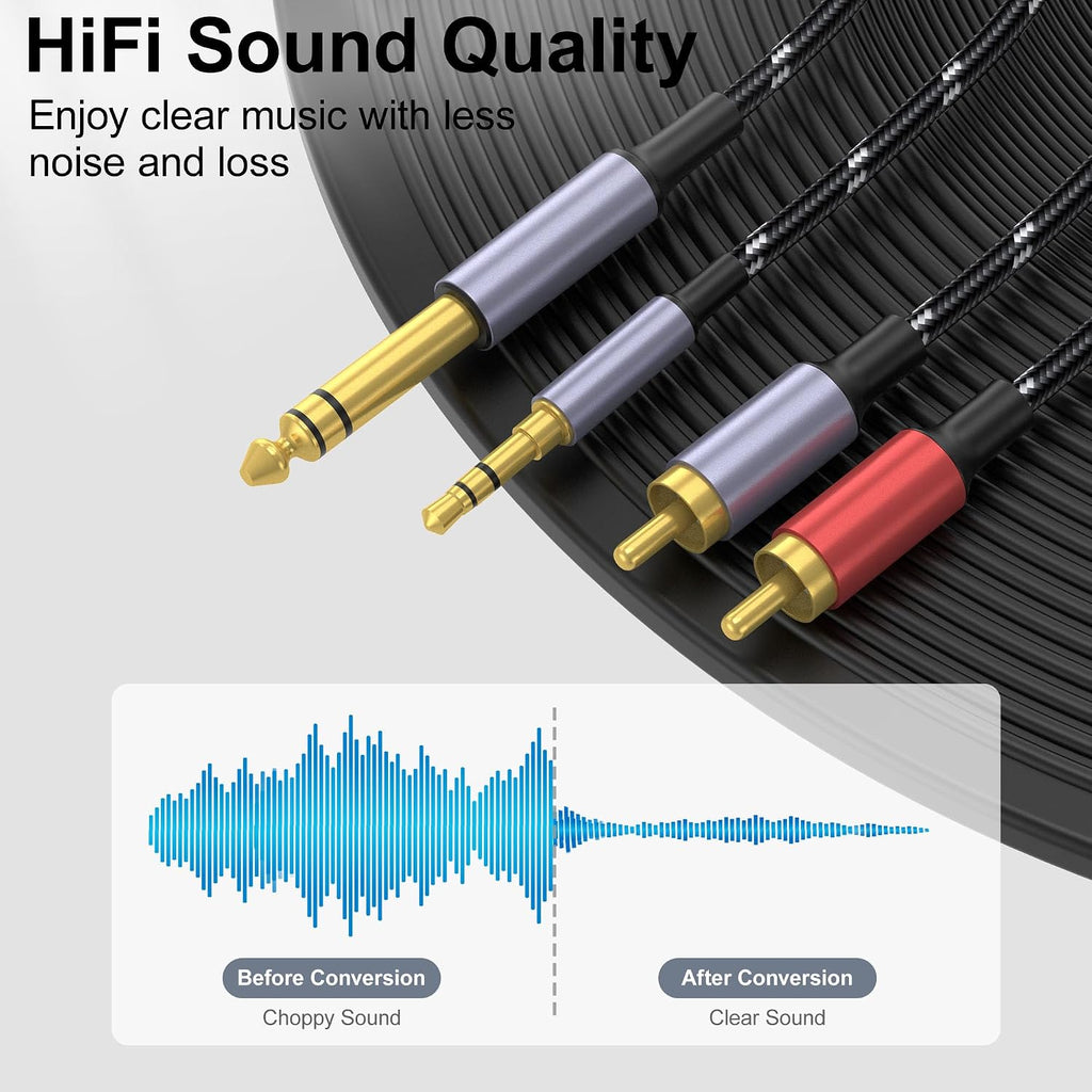 3.5Mm to RCA, 1/4 TRS to Dual RCA Cable, 2-In-1 Audio Cable, Gold-Plated Hifi Sound Headphone Jack Auxiliary Cord 1/8 6.35Mm Adapter Stereo Y Splitter for Phone Speaker MP3 Tablet HDTV 6.6FT