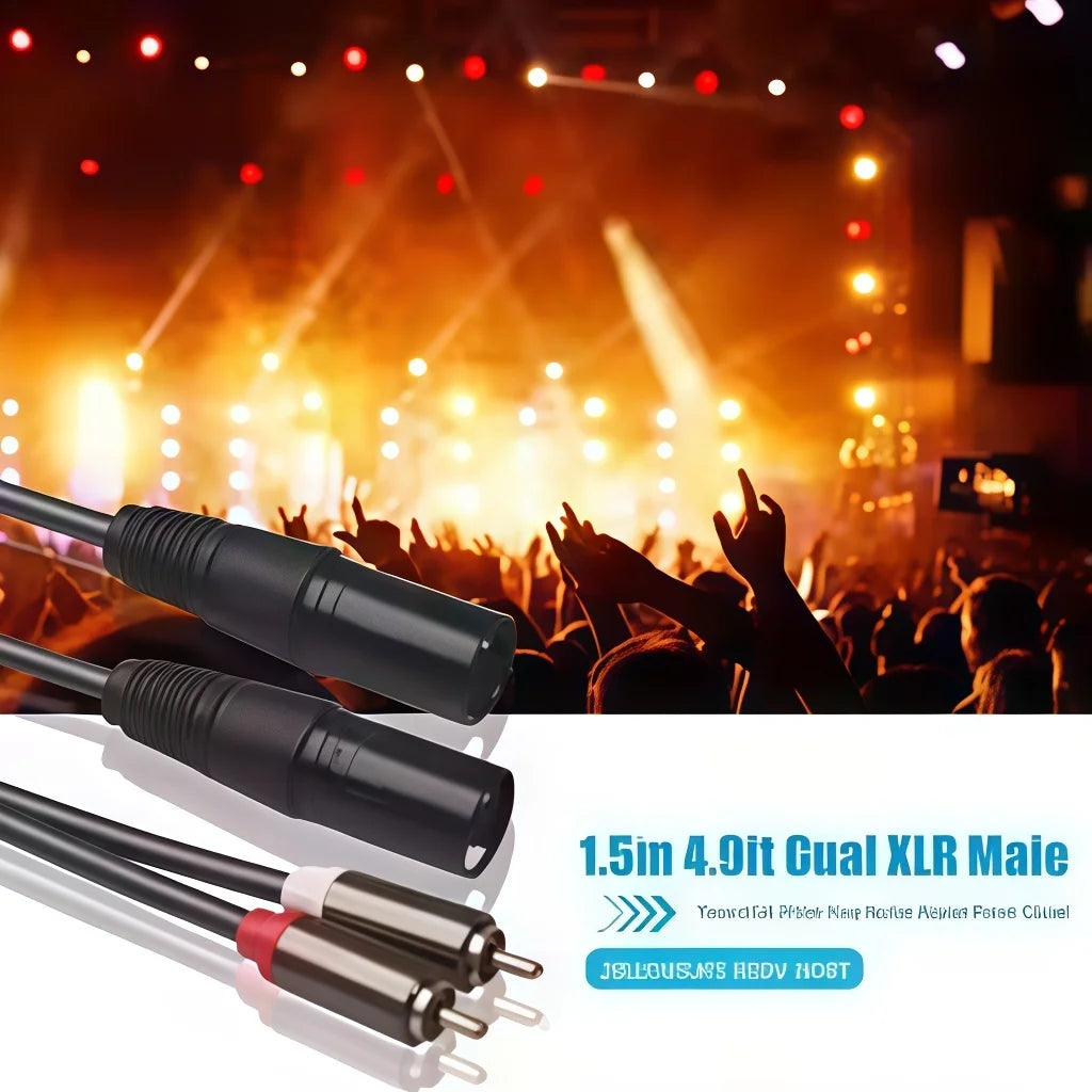 2RCA to Dual XLR (Male/Female) Shielded Audio Cable | 1.5M | Oxygen-Free Copper (OFC) | for Amplifier, Mixer, Speakers