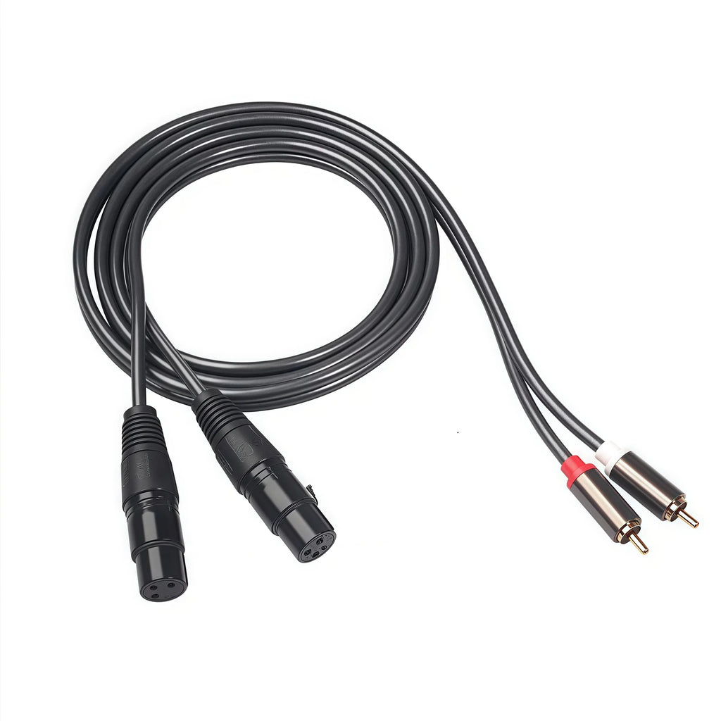 2RCA to Dual XLR (Male/Female) Shielded Audio Cable | 1.5M | Oxygen-Free Copper (OFC) | for Amplifier, Mixer, Speakers