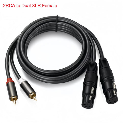 2RCA to Dual XLR (Male/Female) Shielded Audio Cable | 1.5M | Oxygen-Free Copper (OFC) | for Amplifier, Mixer, Speakers