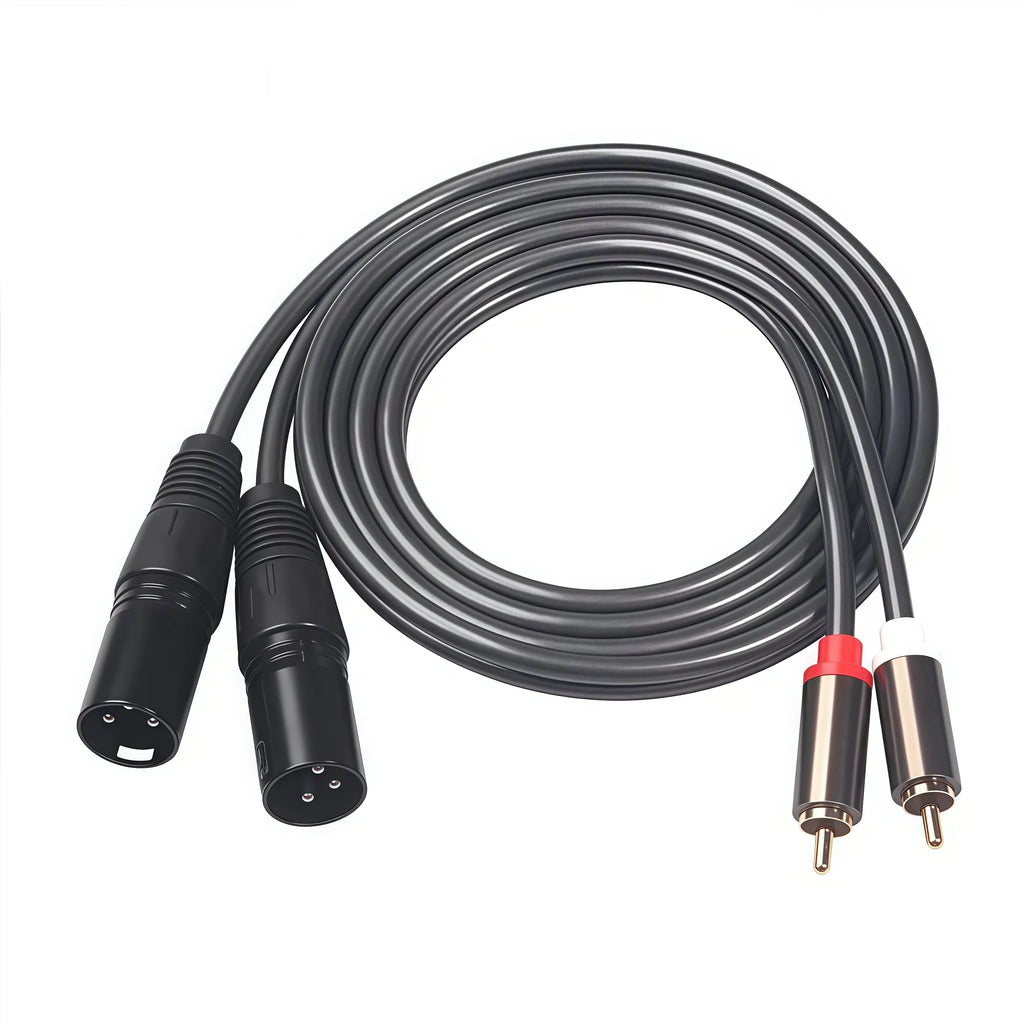 2RCA to Dual XLR (Male/Female) Shielded Audio Cable | 1.5M | Oxygen-Free Copper (OFC) | for Amplifier, Mixer, Speakers