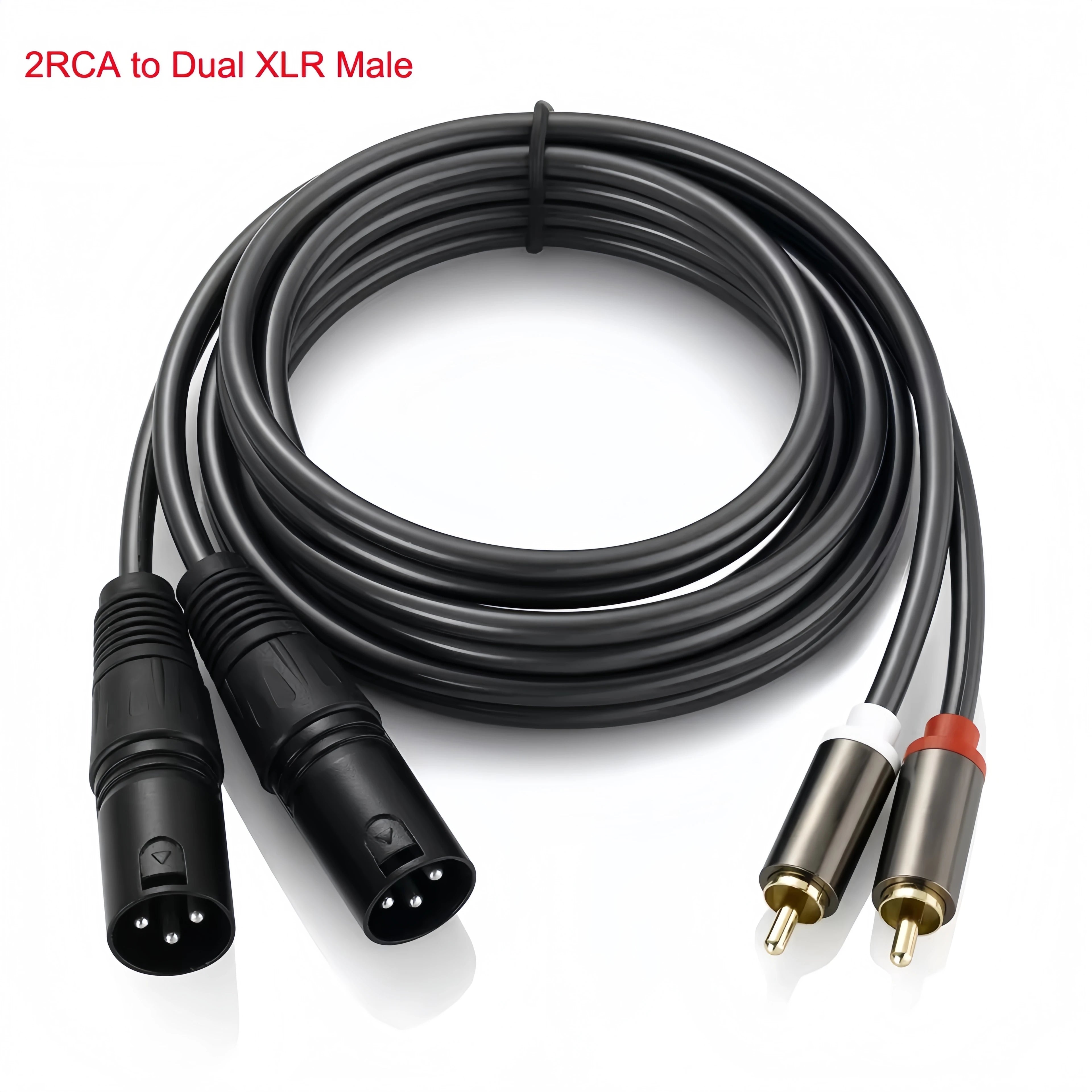 2RCA to Dual XLR (Male/Female) Shielded Audio Cable | 1.5M | Oxygen-Free Copper (OFC) | for Amplifier, Mixer, Speakers