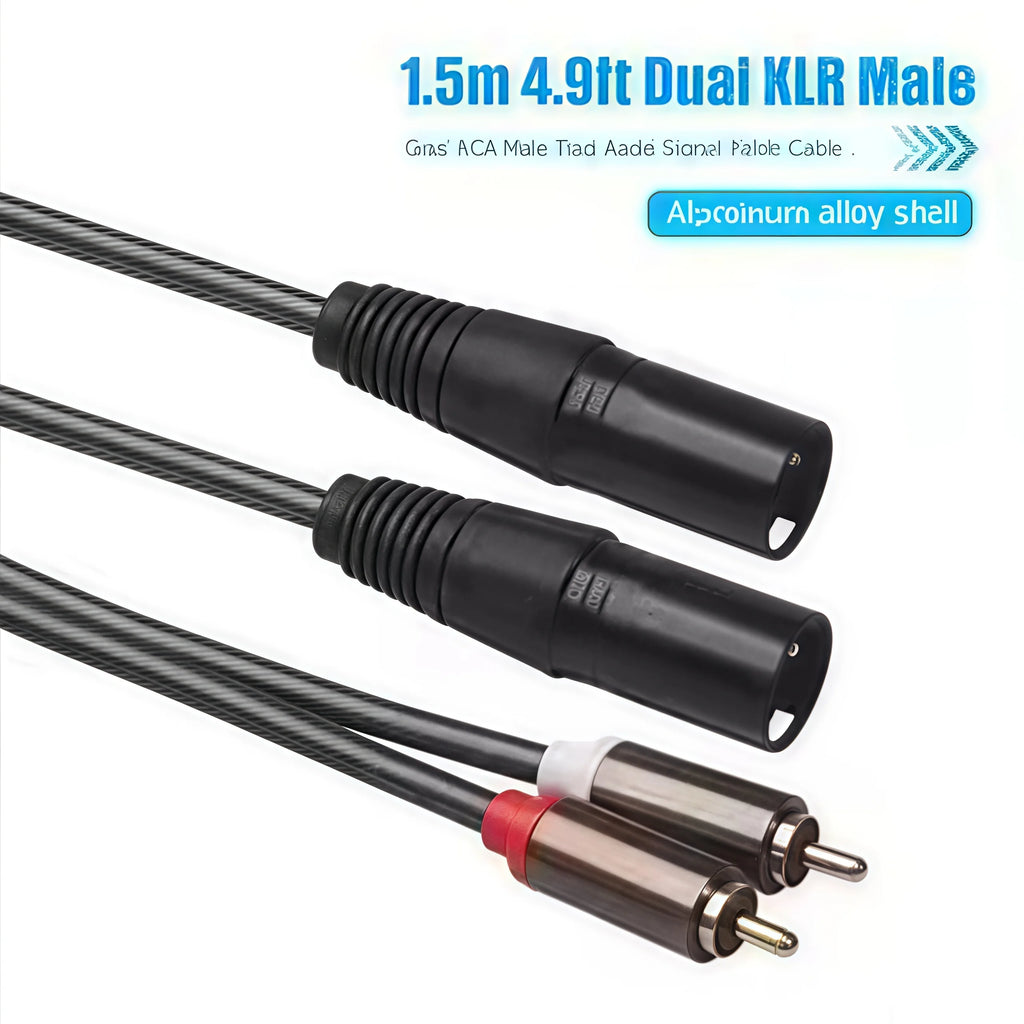 2RCA to Dual XLR (Male/Female) Shielded Audio Cable | 1.5M | Oxygen-Free Copper (OFC) | for Amplifier, Mixer, Speakers