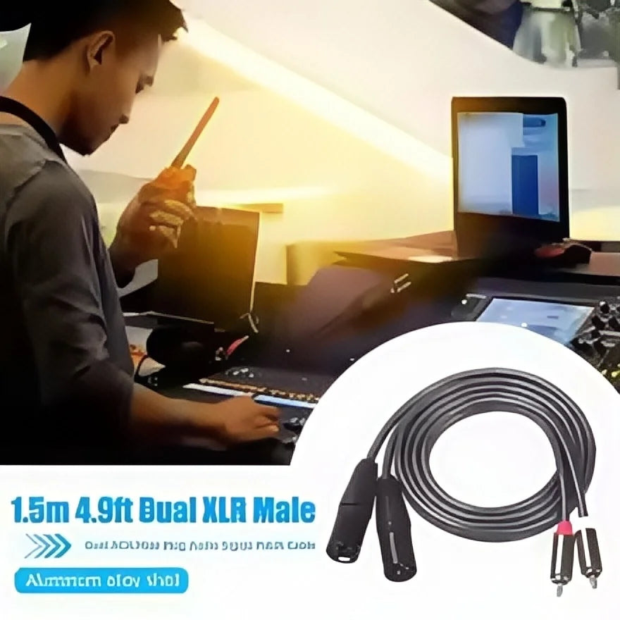 2RCA to Dual XLR (Male/Female) Shielded Audio Cable | 1.5M | Oxygen-Free Copper (OFC) | for Amplifier, Mixer, Speakers