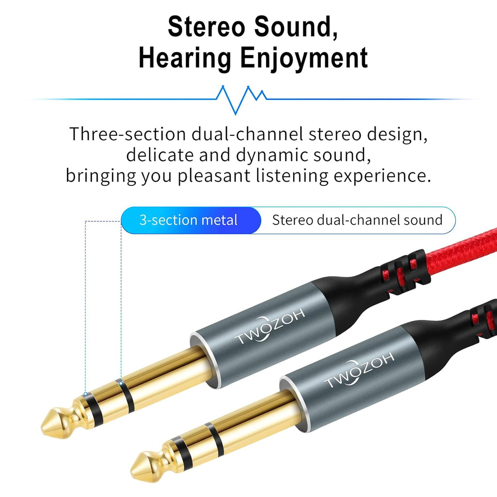 Jack 6.35Mm to 6.35Mm Balanced TRS Stereo Audio Cable, Male to Male 1/4 Inch Guitar Cable 0.5M (Profesional/Hifi)
